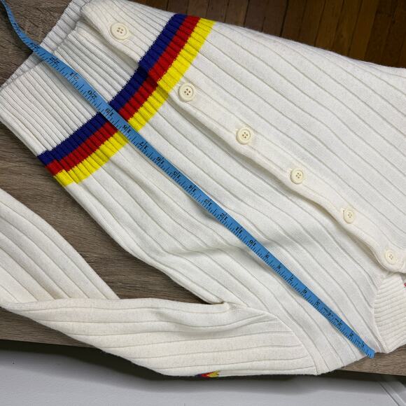 Vintage 1960s Bogner x Wonder Woman Cream Knit Cardigan Striped Womens Medium - Picture 9 of 10